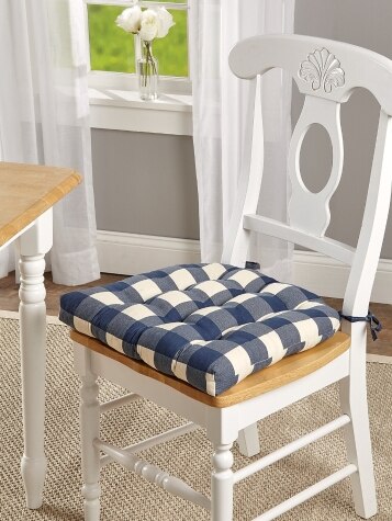 Navy Buffalo Check Never-Flatten Chair Pad