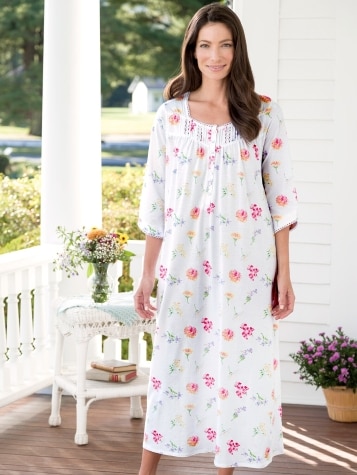 Women's Lanz Tossed Floral Cotton-Knit Nightgown