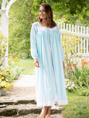SALE NWT EILEEN WEST Aqua Stars 100% Cotton Lawn Nightgown Gown