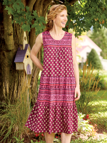 Sleeveless Cotton Tiered Lounge Dress In Purple
