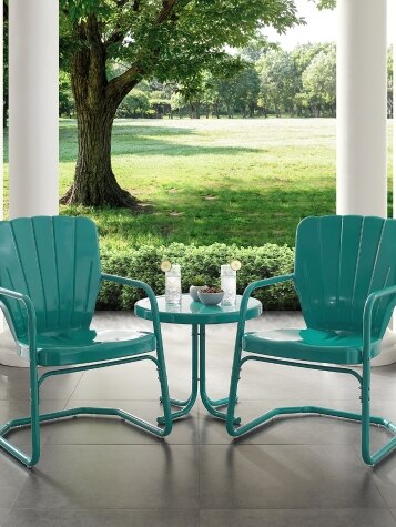 Clamshell Outdoor Chair and Side Table Patio Set, 3 Pieces