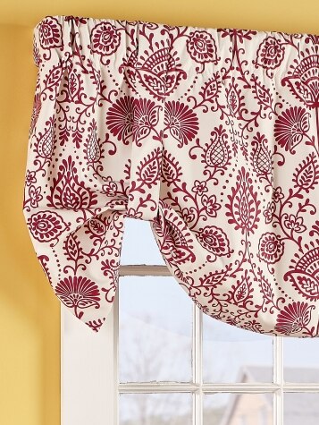 Country Floral Red Rod Pocket Tie-Up Valance