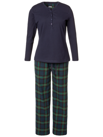 Women's Jersey Knit Henley and Flannel Pajama Pant Set