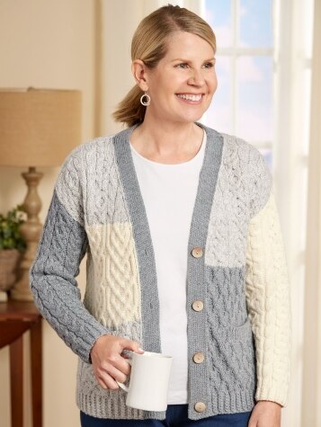 Women's Irish Wool Patchwork Cardigan