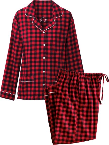 Lanz Buffalo Check Flannel PJs | Button Front Cotton Pajamas