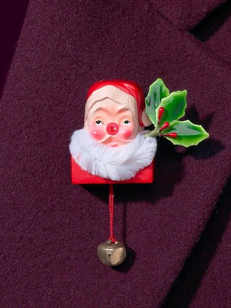 Santa Light Pin with Dangling Jingle Bell
