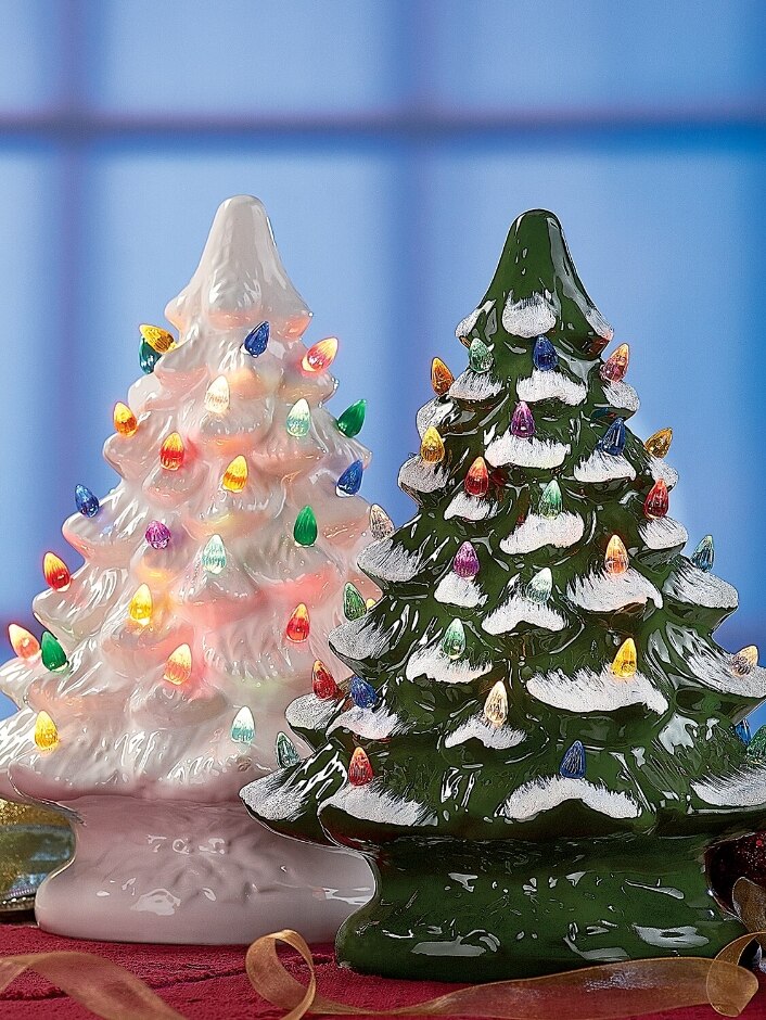 Ceramic Christmas Tree With Colorful Plastic Bulbs