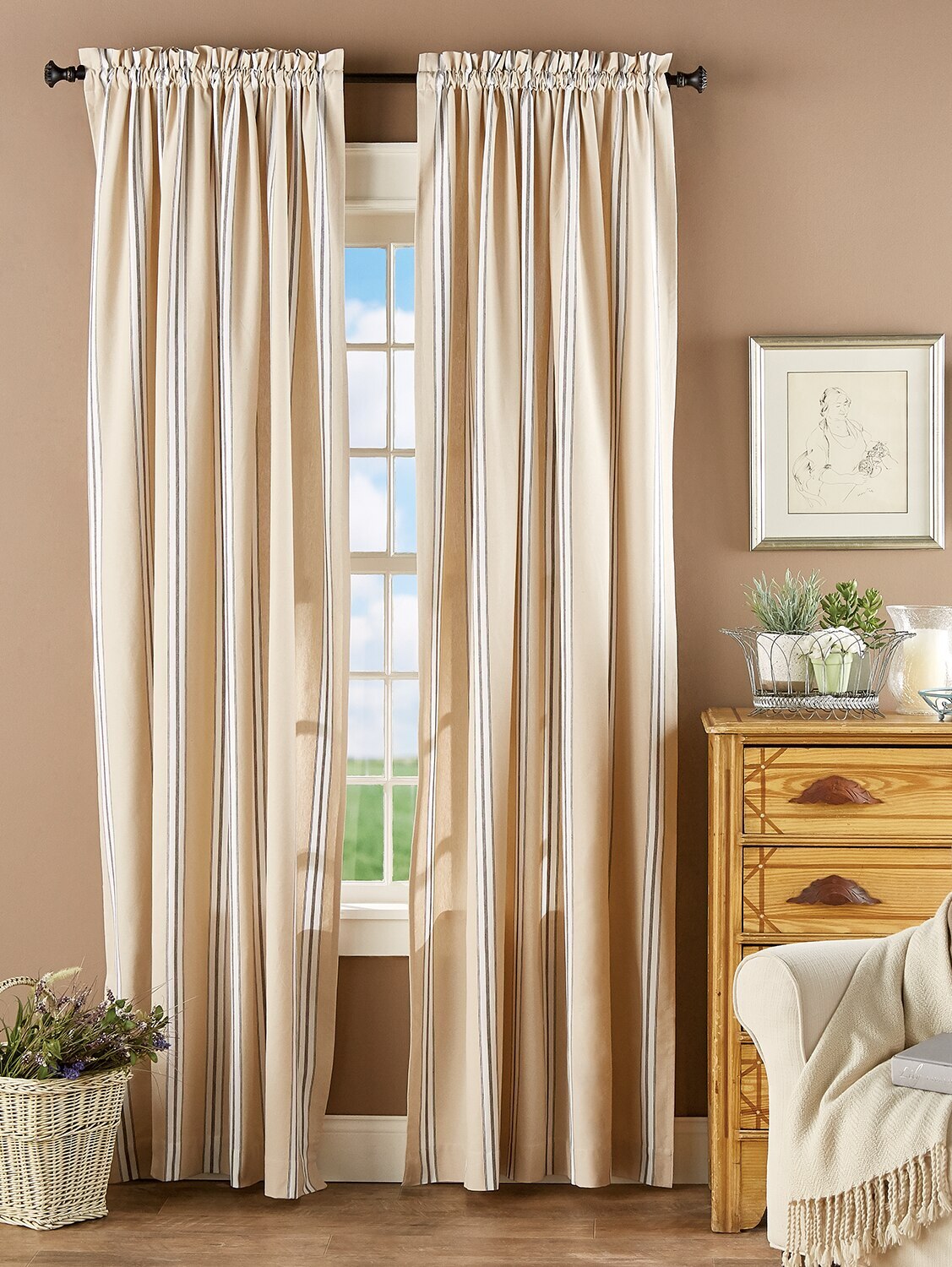 French Ticking Rod Pocket Window Curtains Vermont Country Store