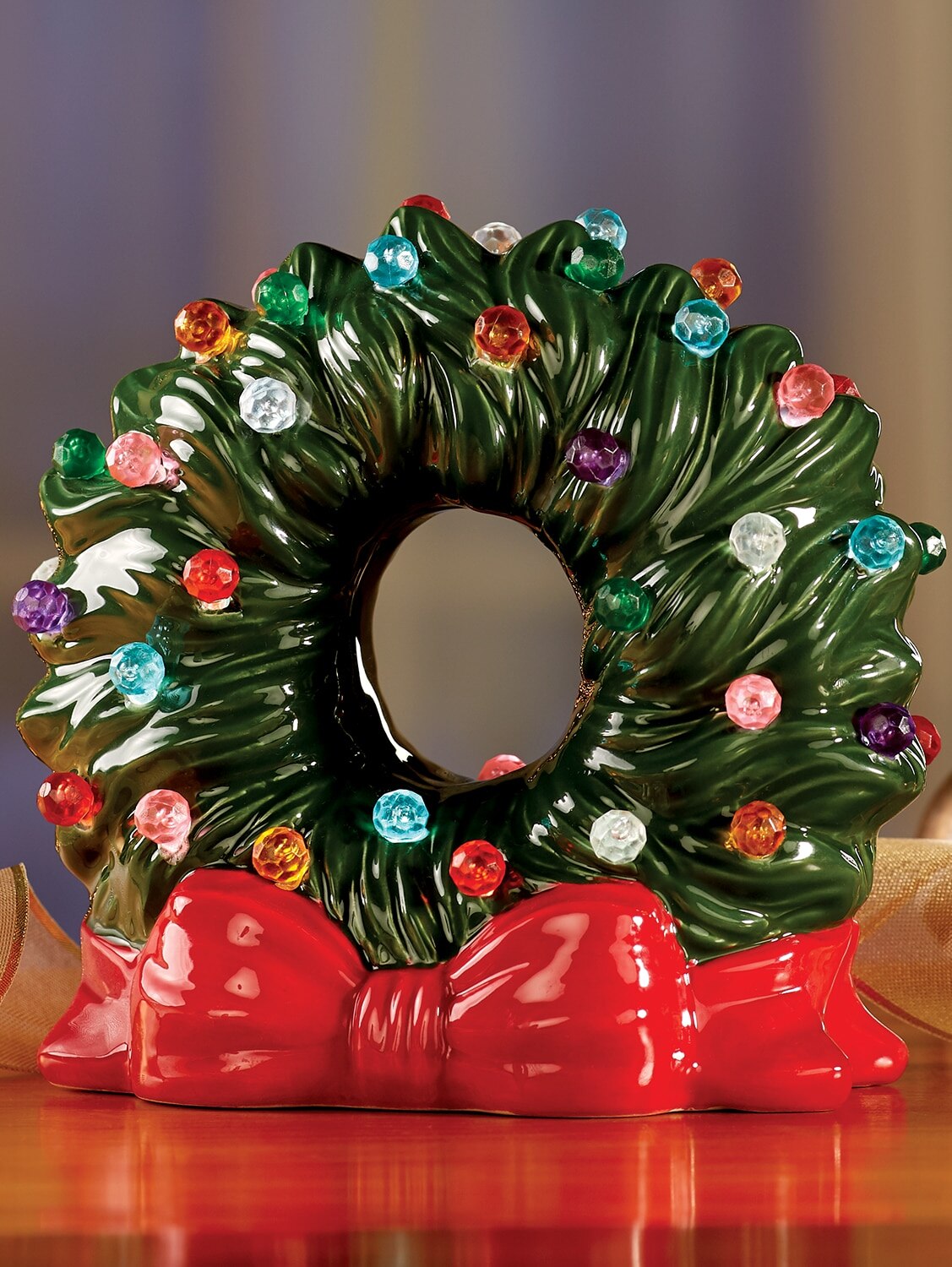 Battery Powered Lighted Ceramic Wreath