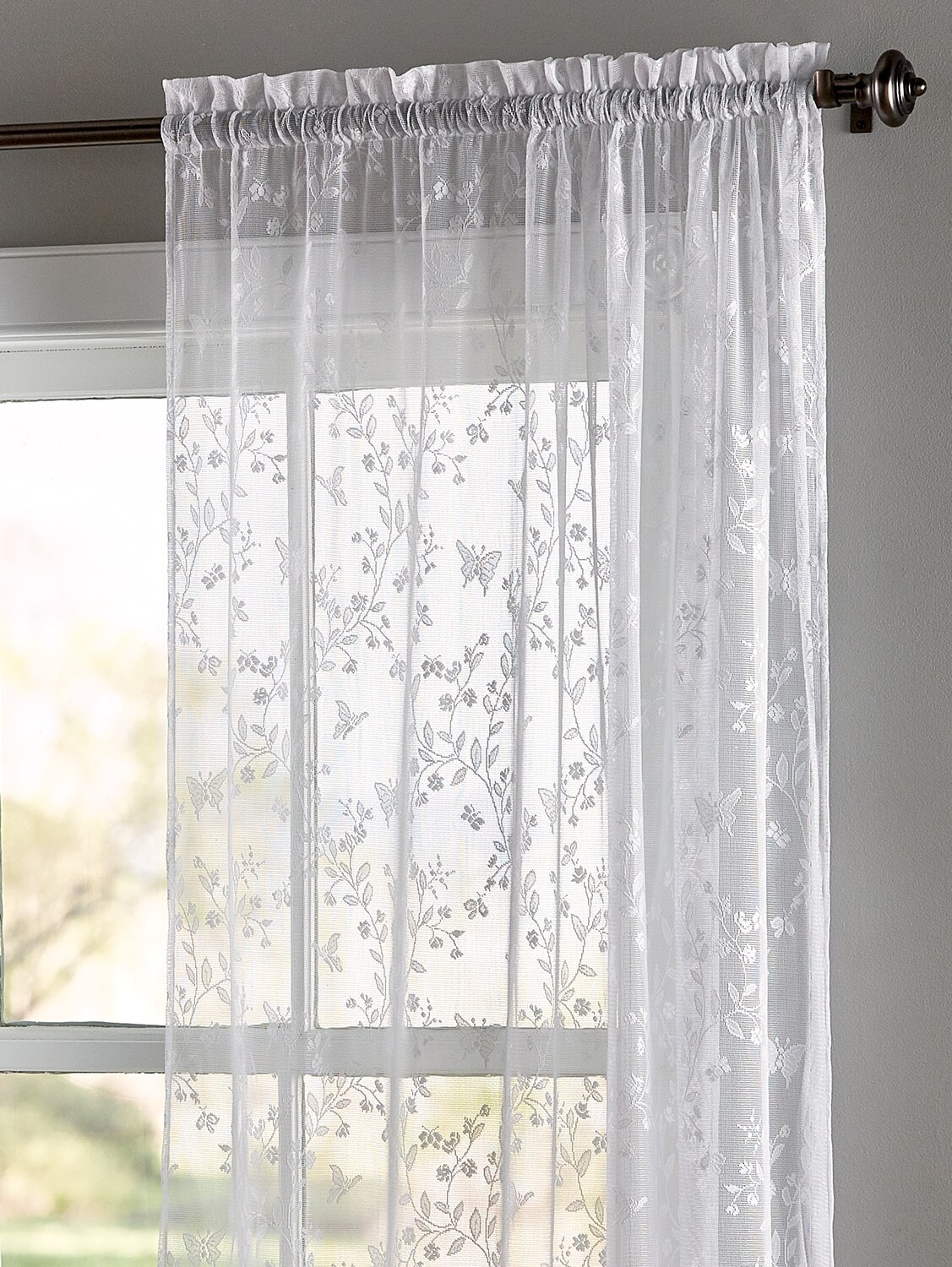 Butterfly Lace Curtains With Ruffled Hem