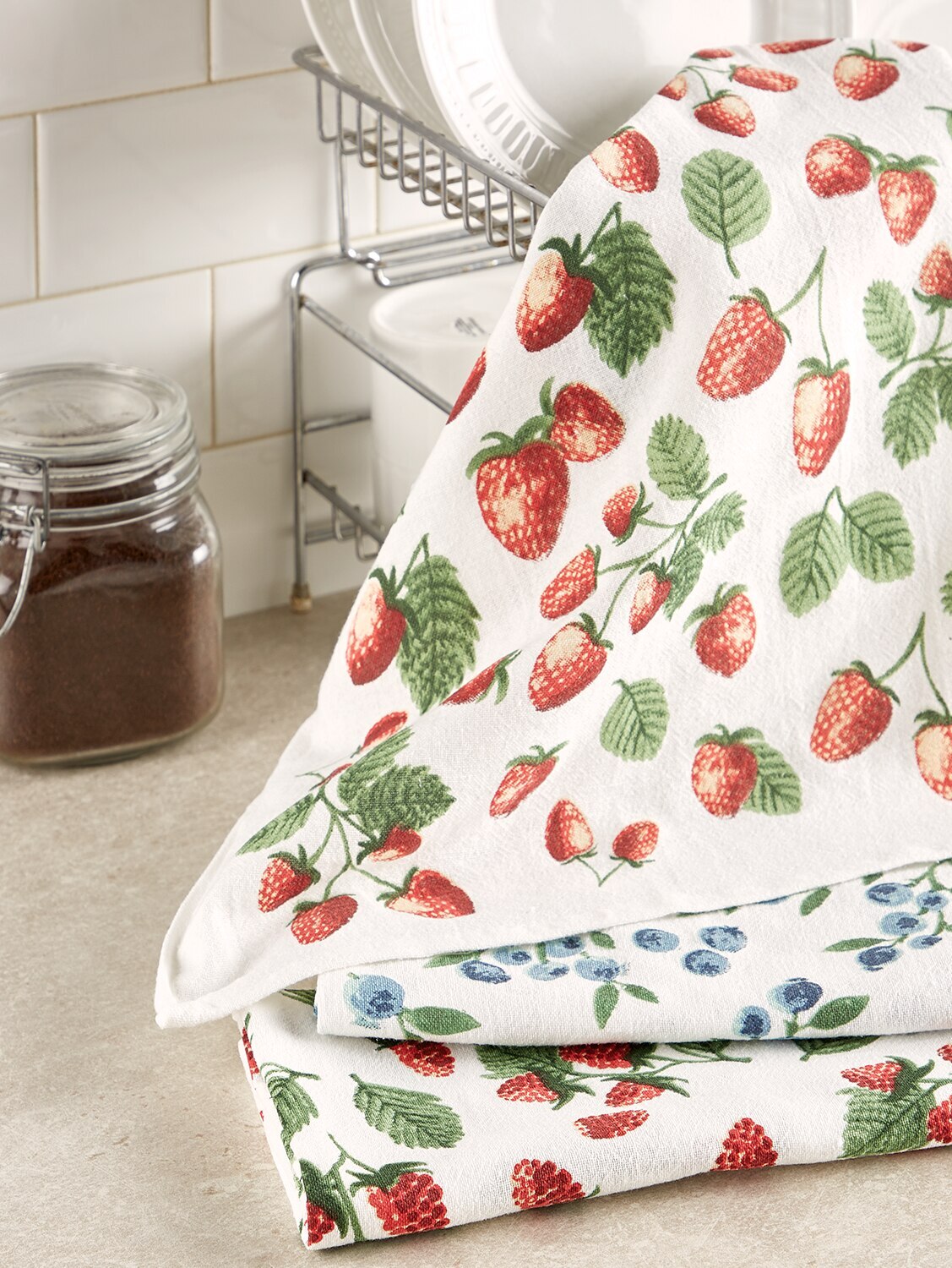Cotton Berry Flour Sack Towels Set Of 3