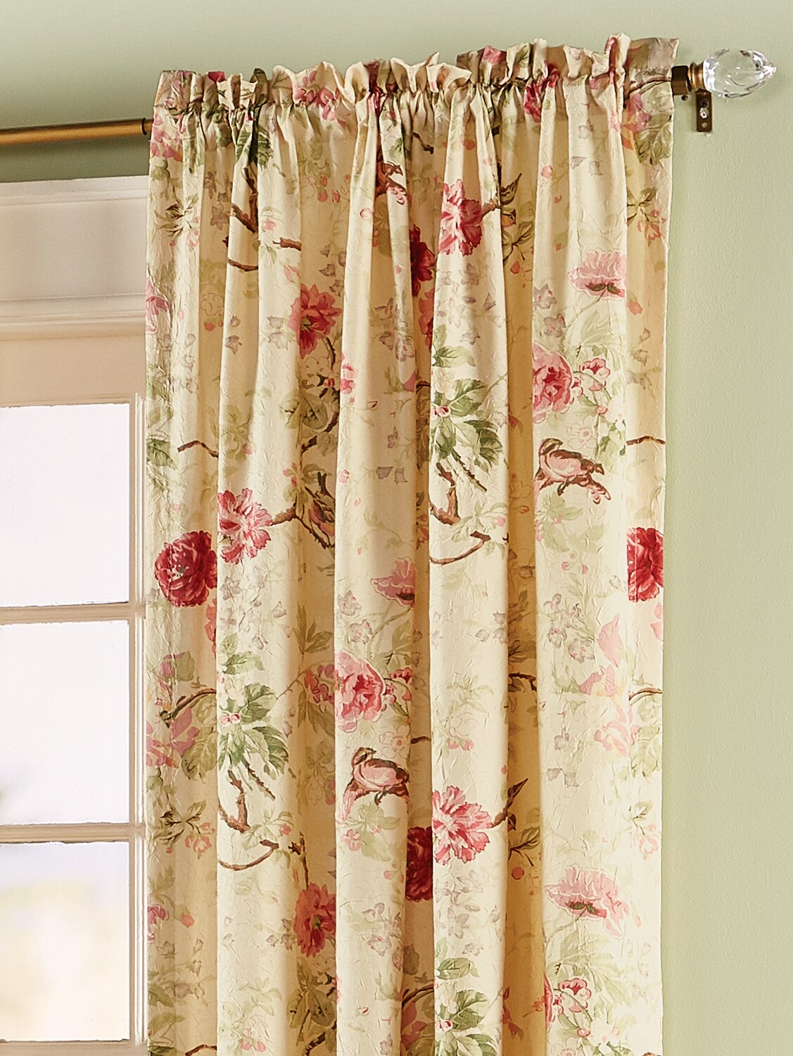 Crushed Taffeta Curtains Vintage Floral Drapes