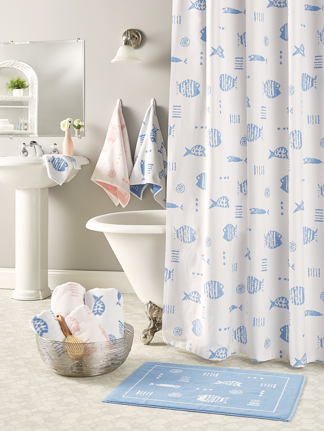 M Mac Shower Curtain With Rock Fish Print