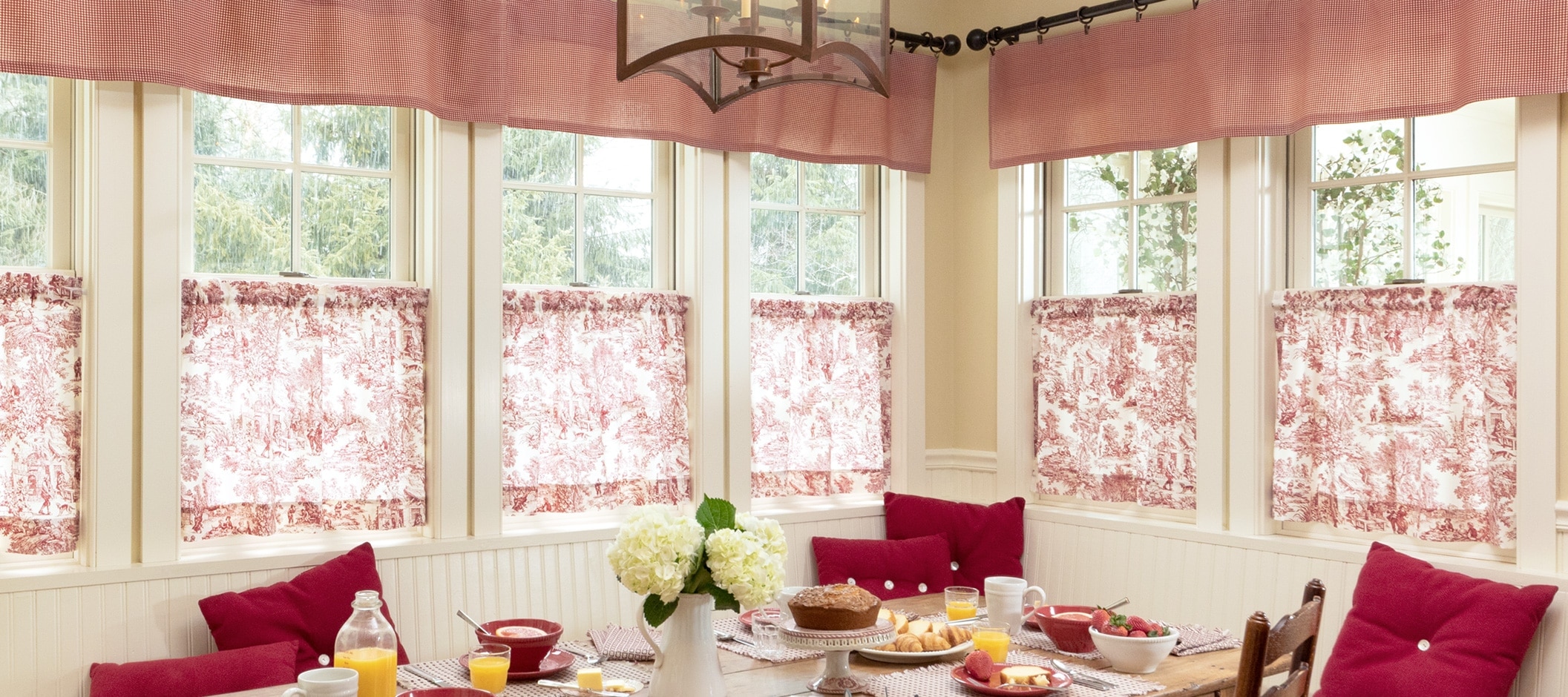 Essex Check Valances paired with Essex Toile Tier Curtains