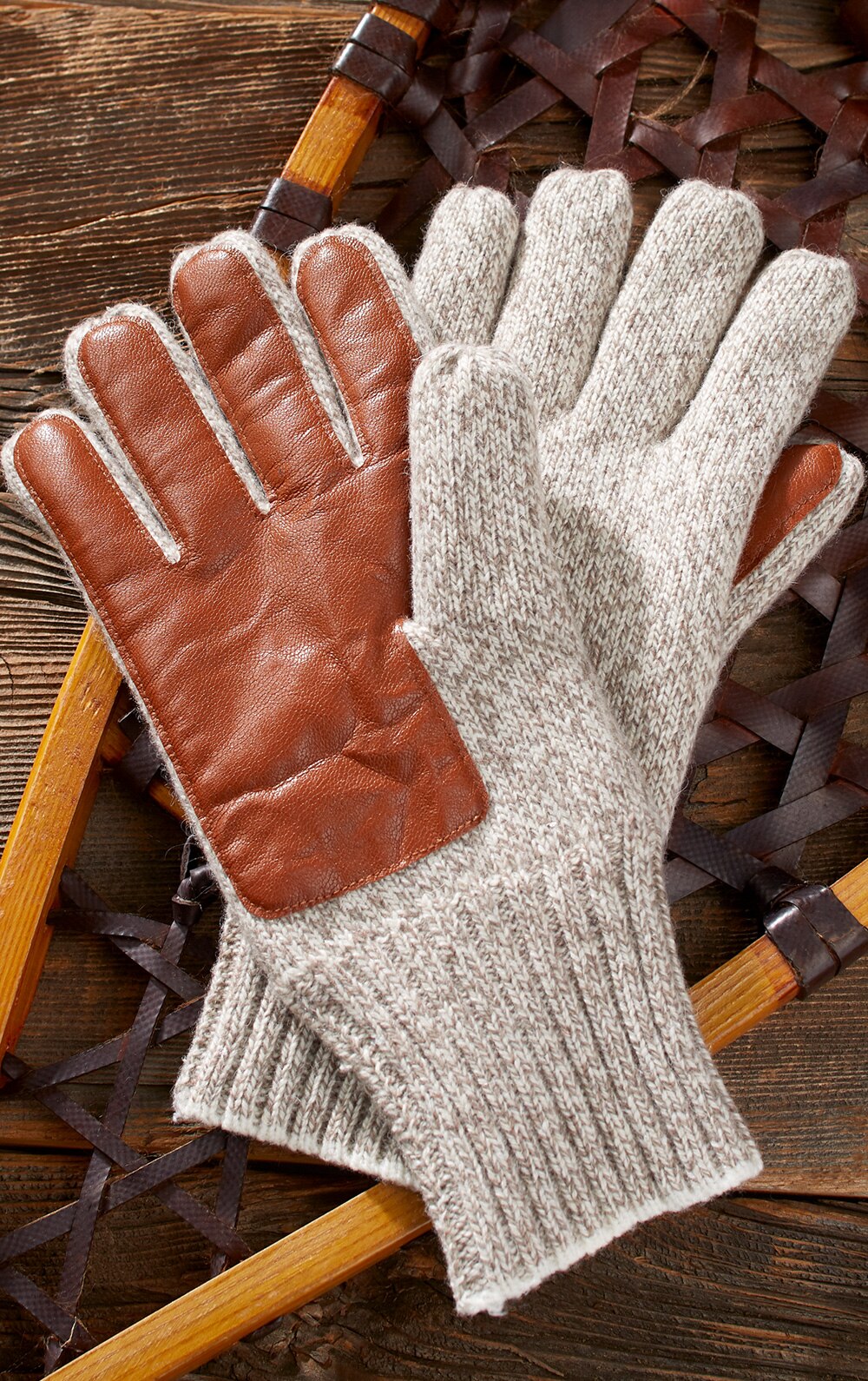 Wool-Blend Ragg Gloves With Leather Trim for Women and Men