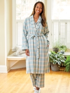 Ella Simone Portuguese Cotton Plaid Flannel Wrap Robe