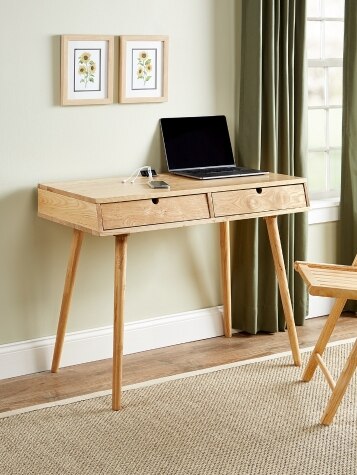 Modern Solid Wood Desk With USB Ports
