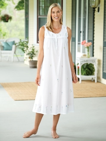 Embroidered Flowers Cotton Nightgown for Women 