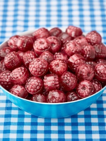 Jam Filled Raspberry Hard Candies in Dish