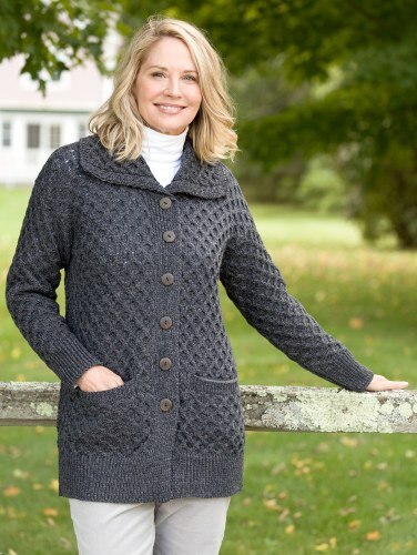 Womens Merino Wool Cardigan Long Irish Knit Sweaters