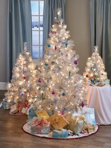 Pre-Lit Silver Tinsel Christmas Tree, Four Feet Tall