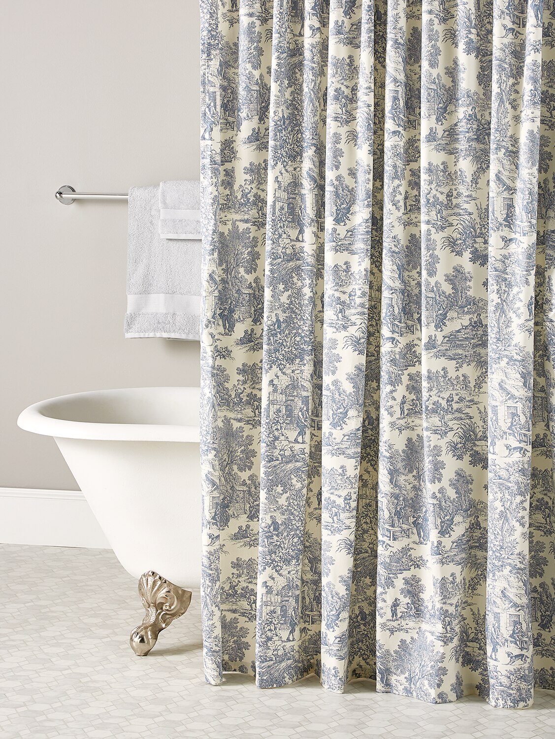French Toile Patterned Shower Curtain, Yellow Toile Shower Curtain