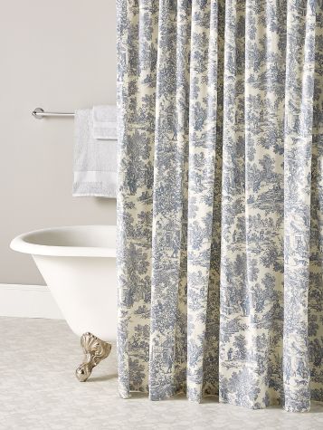 French Toile Patterned Shower Curtain, Country Bathroom Curtains And Shower
