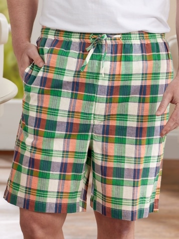 Men s Pajama Shorts Cotton Pajama Shorts Madras Plaid