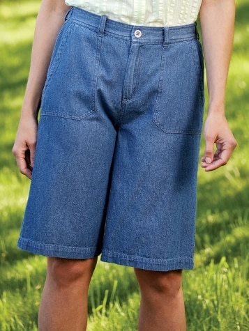 Women's Wide-Leg Cotton Denim Walking Shorts