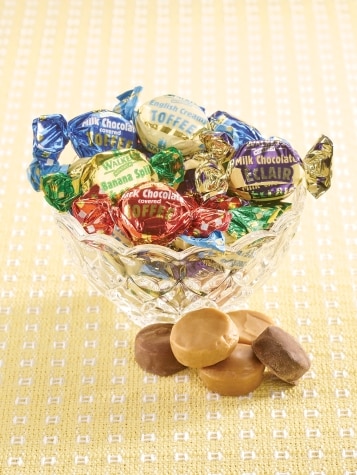 Five Flavors of English Toffee in Candy Dish