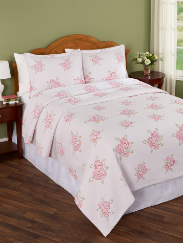 Cotton Sweetheart Rose Coverlet or Pillow Sham