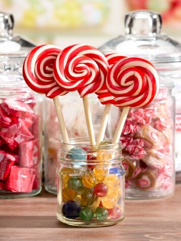 Red and White Peppermint Swirl Lollipop, Set of 4