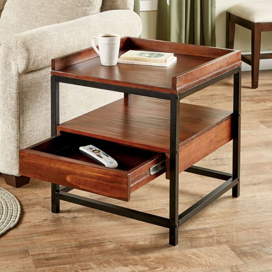Top Shelf Wood End Table With Drawer