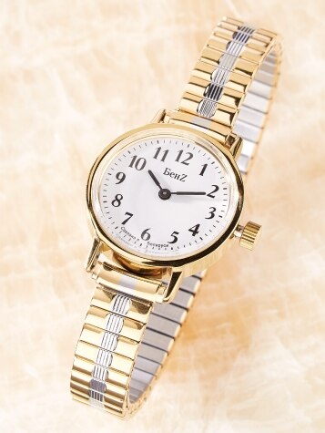 Women's Wind-Up Watch With Two-Tone Stretch Band