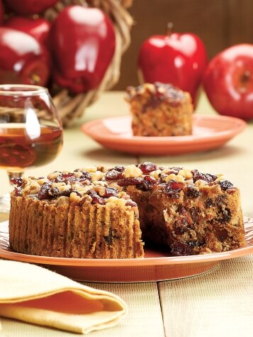 Harvest Cake with Apples and Raisins on Plate