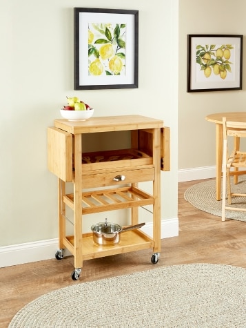 Solid Bamboo Drop-Leaf Utility Cart