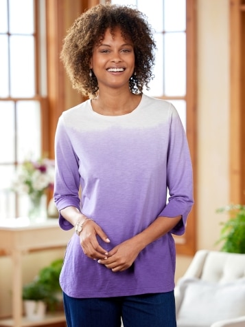 Ombre Knit Top With 3/4 Sleeves for Women 