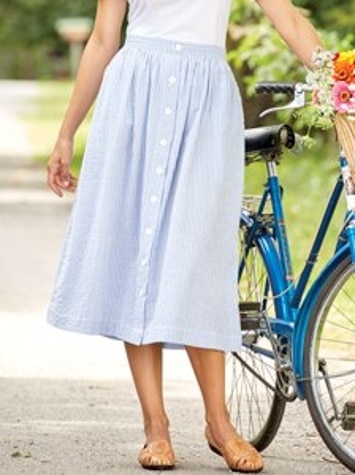 Button-Front Cotton Seersucker Skirt