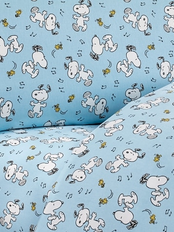 Peanuts Dancing Snoopy and Woodstock Portuguese Cotton Flannel Sheet Set