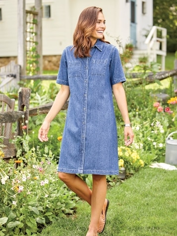 Short sleeve denim dresses deals
