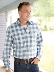 Cotton-Canvas Blue Plaid Long-Sleeve Shirt