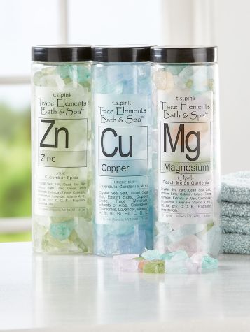 Trace Elements Bath Crystals With Copper, Magnesium or Zinc, In 3 Scents