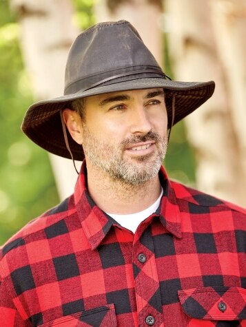 Weathered Cotton Broad Brim Hat For Men in Brown