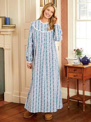 Lanz Tyrolean Round Neck Flannel Nightgown