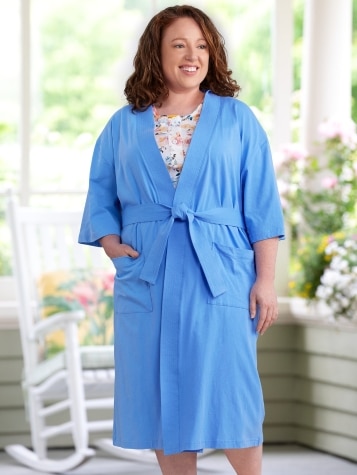 Women's Comfort Knit Solid Color Cotton Wrap Robe