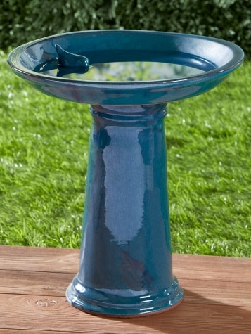 Glazed Ceramic Pedestal Bird Bath
