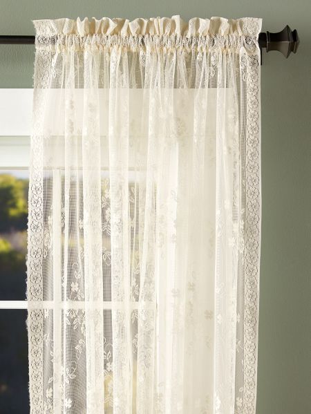 Embroidered Lace Rod Pocket Curtain Panels, White Lace Curtains