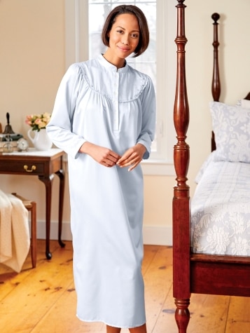 Brushed-Back-Satin Embroidered Nightgown