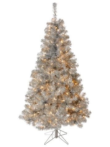 Silver Tinsel Pre-Lit Artificial Christmas Tree, In 2 Sizes
