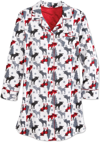 Moose-on-the-Loose Flannel Nightshirt for Women 